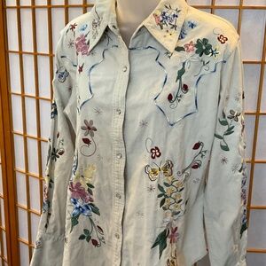 Whimsical Westen-Wear, snap button tan corduroy blouse